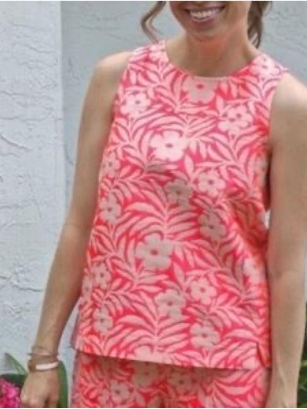 J.Crew Plumeria floral print jacquard neon pink sleeveless top